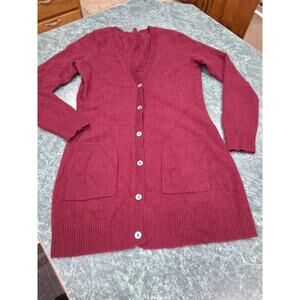 Linea Rossa 100% Pure Cashmere Cardigan Sweater Burgundy Womens S Long Pockets